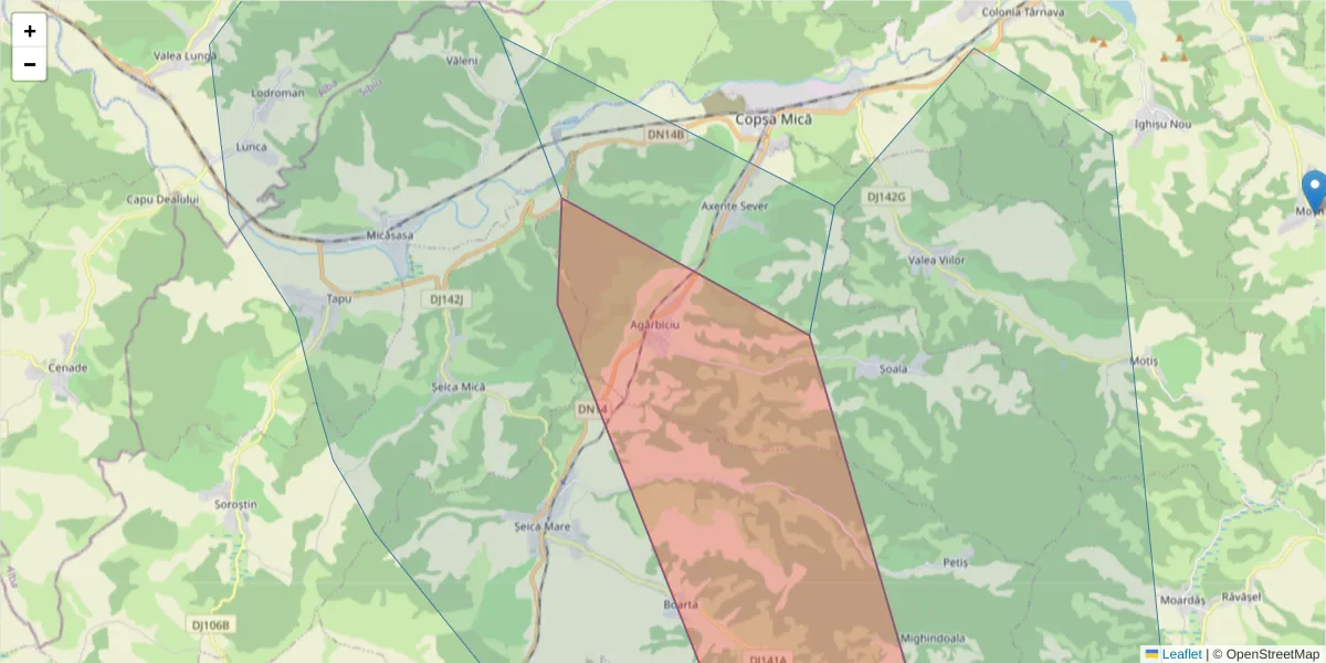 Hartă a codului poștal  și a codurilor poștale învecinate