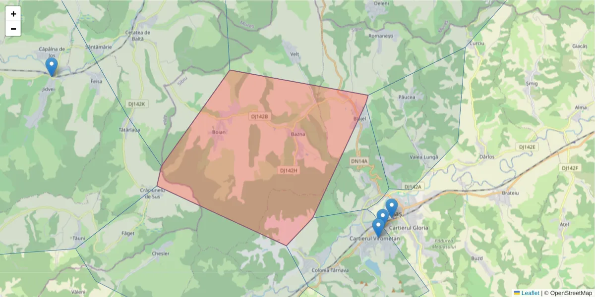 Hartă a codului poștal  și a codurilor poștale învecinate