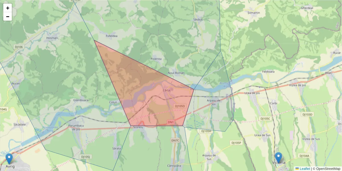 Hartă a codului poștal  și a codurilor poștale învecinate