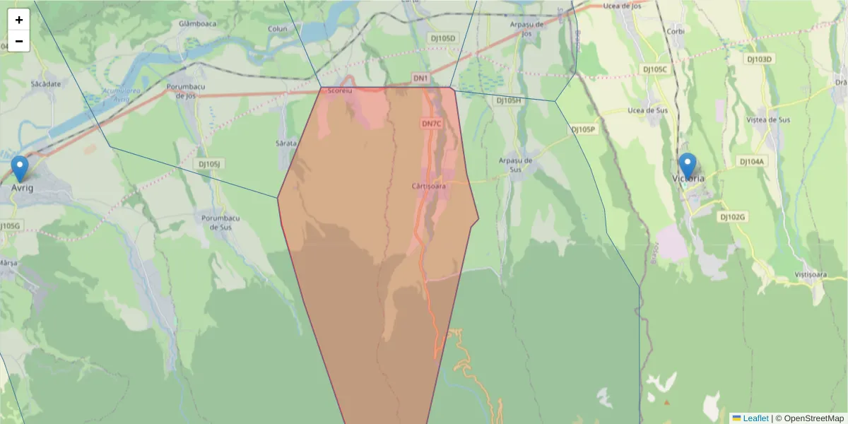 Hartă a codului poștal  și a codurilor poștale învecinate