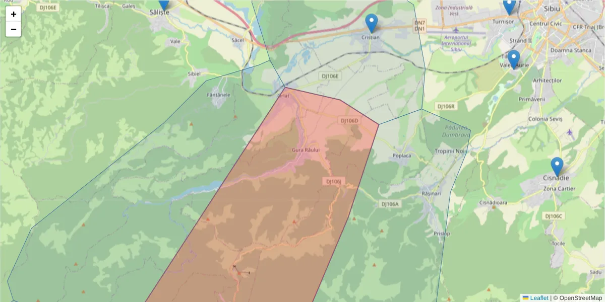 Hartă a codului poștal  și a codurilor poștale învecinate