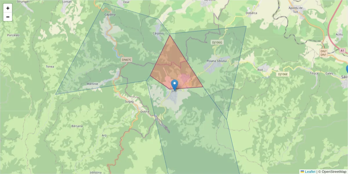 Hartă a codului poștal  și a codurilor poștale învecinate