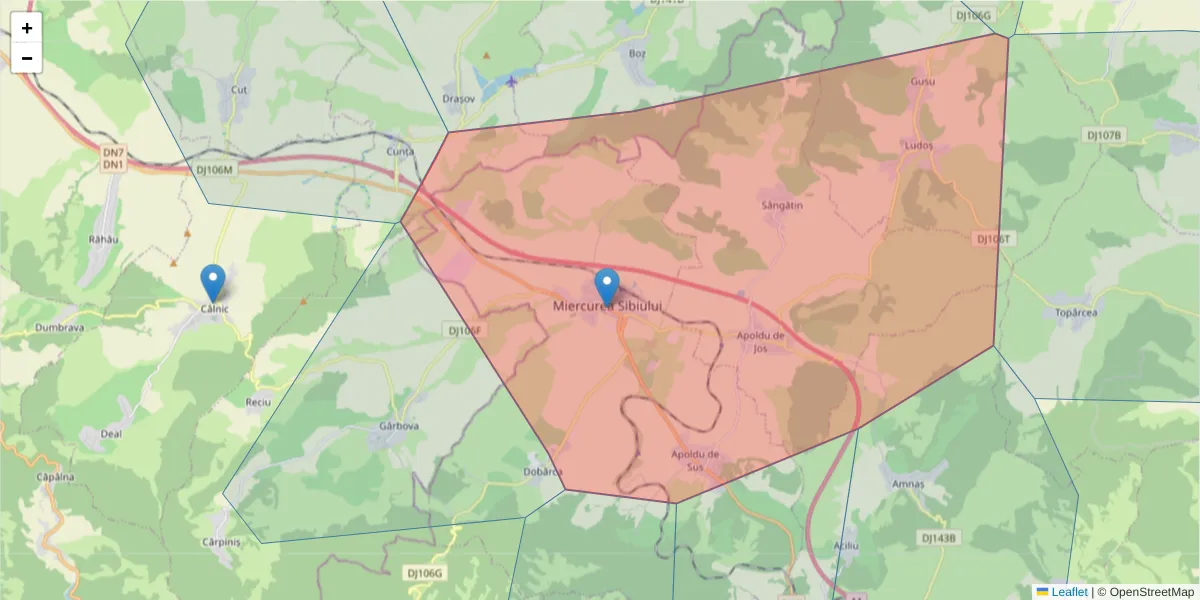 Hartă a codului poștal  și a codurilor poștale învecinate