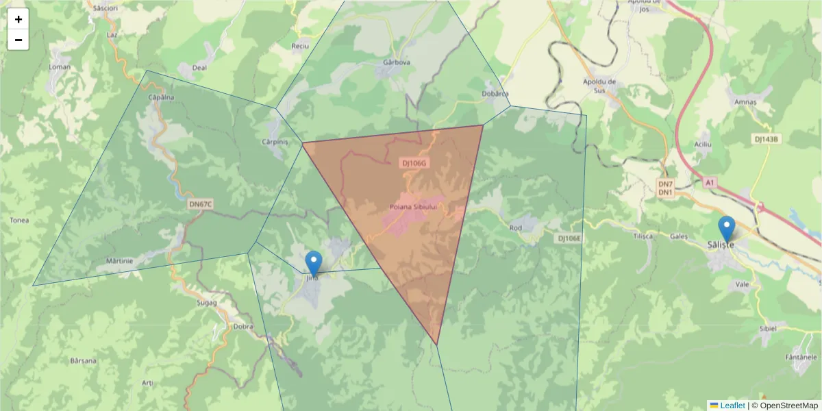 Hartă a codului poștal  și a codurilor poștale învecinate