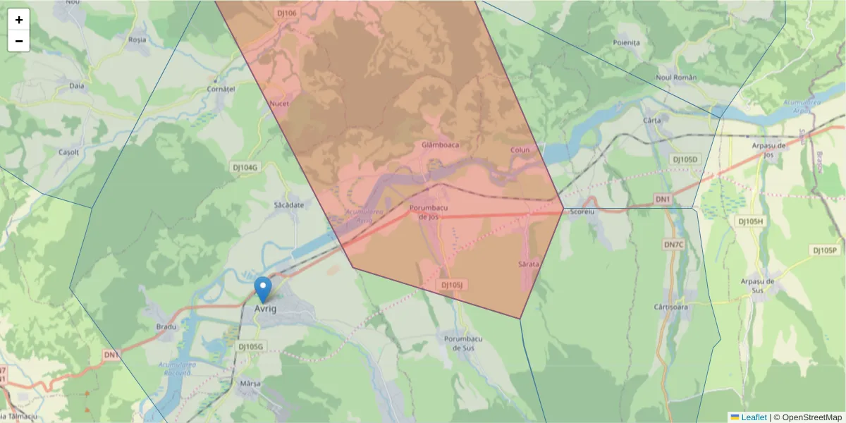 Hartă a codului poștal  și a codurilor poștale învecinate