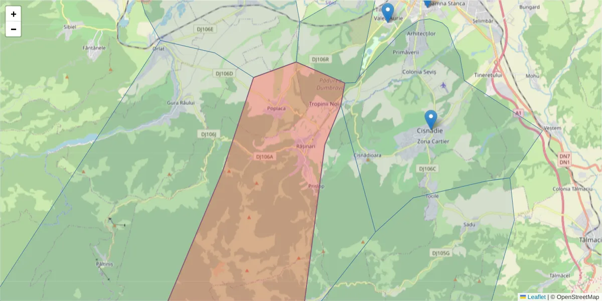 Hartă a codului poștal  și a codurilor poștale învecinate