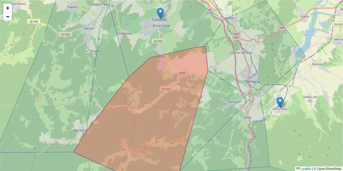 Hartă a codului poștal  și a codurilor poștale învecinate
