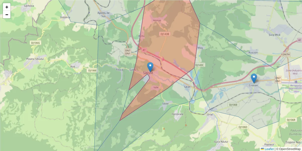 Hartă a codului poștal  și a codurilor poștale învecinate