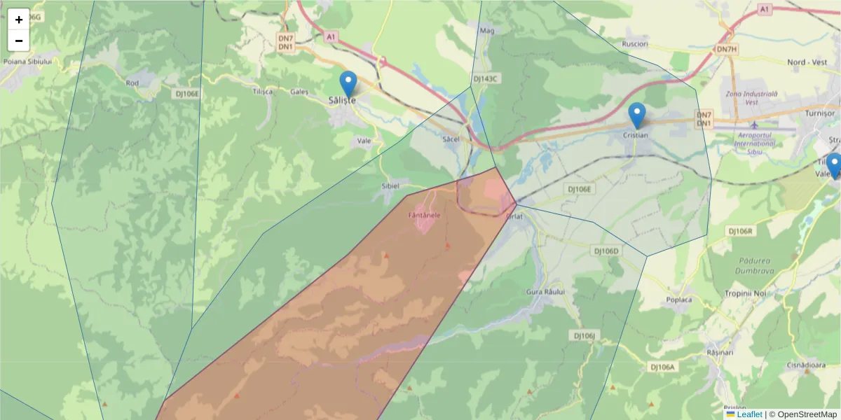 Hartă a codului poștal  și a codurilor poștale învecinate