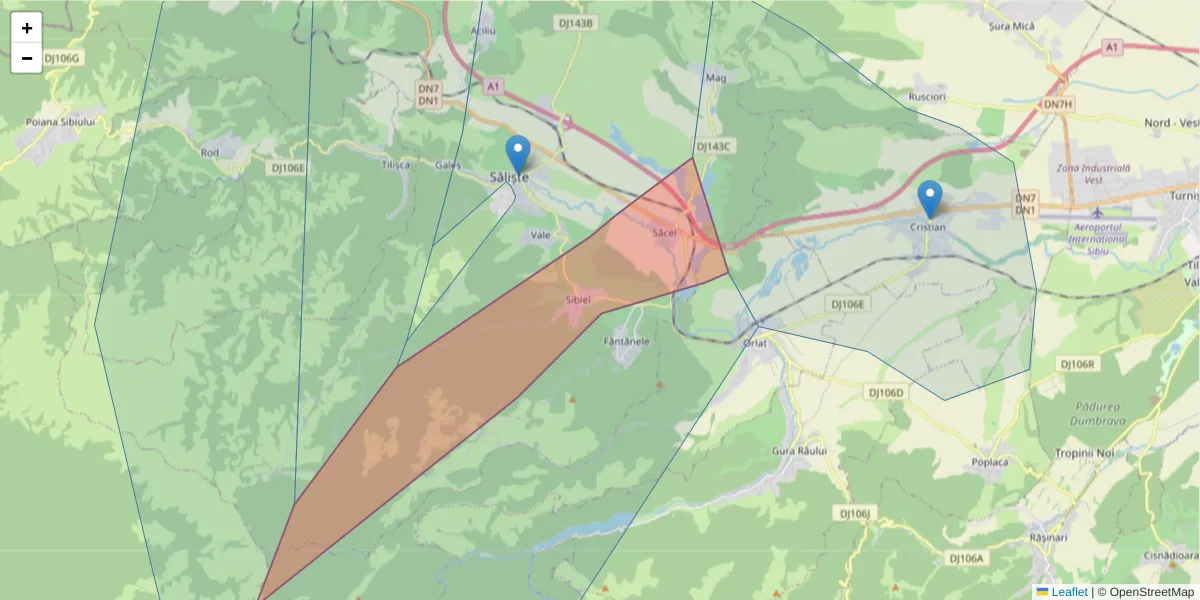 Hartă a codului poștal  și a codurilor poștale învecinate