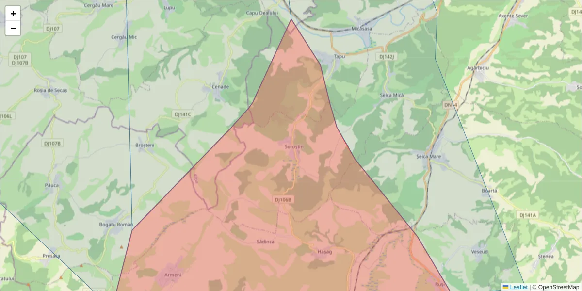 Hartă a codului poștal  și a codurilor poștale învecinate
