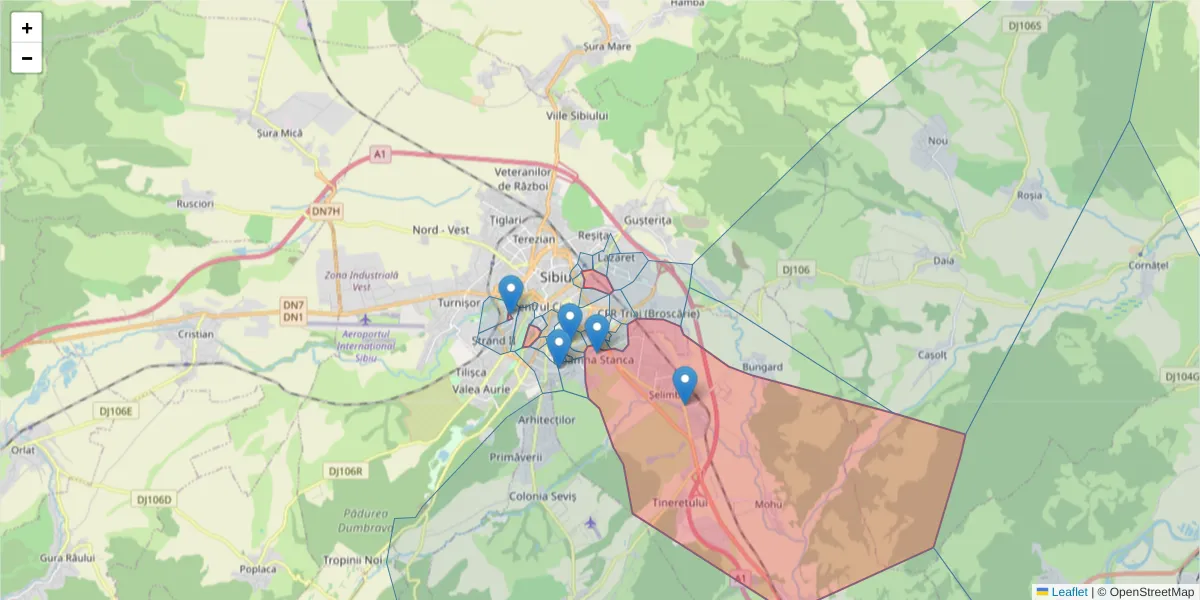Hartă a codului poștal  și a codurilor poștale învecinate
