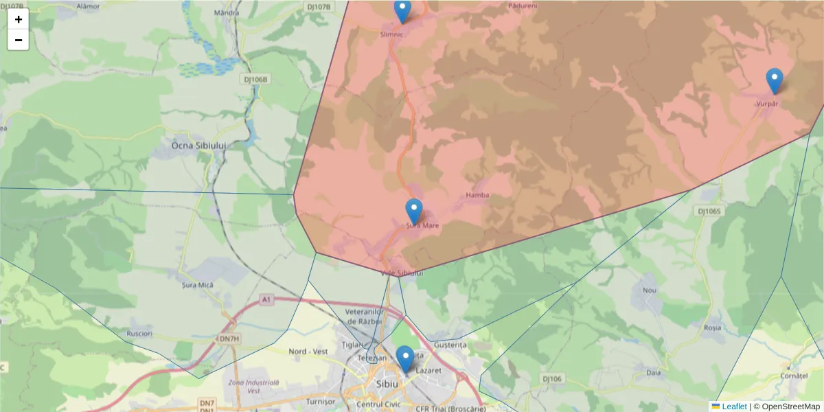 Hartă a codului poștal  și a codurilor poștale învecinate