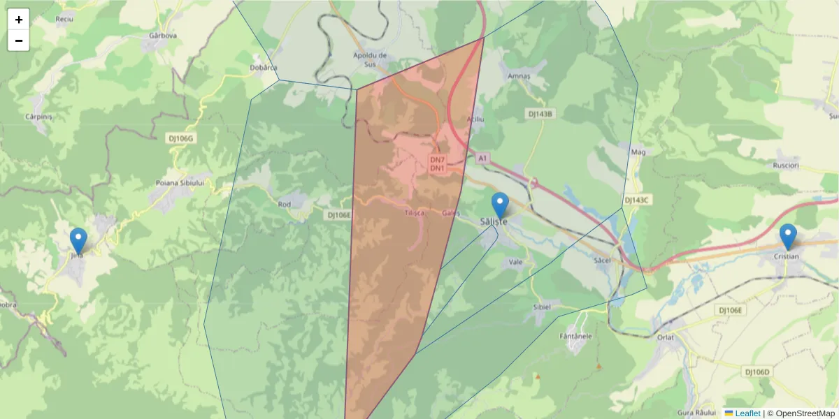 Hartă a codului poștal  și a codurilor poștale învecinate