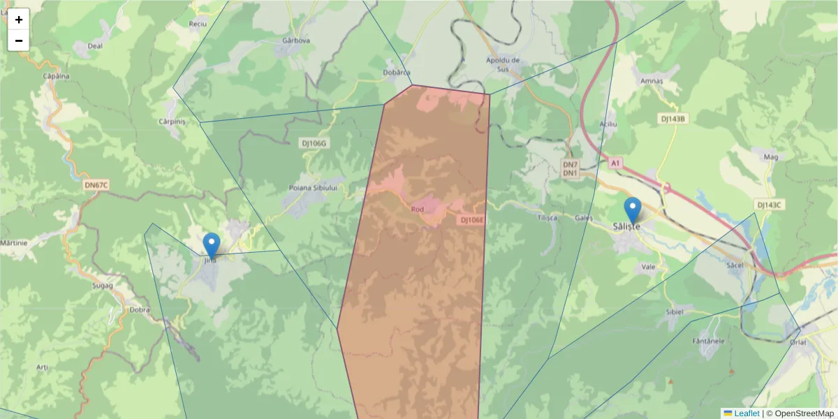 Hartă a codului poștal  și a codurilor poștale învecinate
