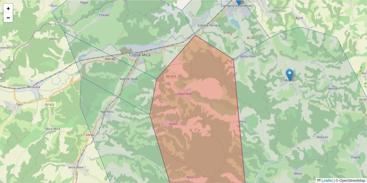 Hartă a codului poștal  și a codurilor poștale învecinate