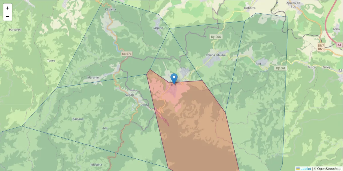 Hartă a codului poștal  și a codurilor poștale învecinate