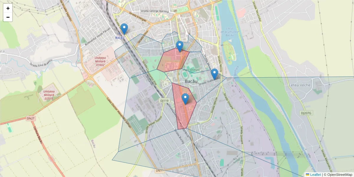 Hartă a codului poștal  și a codurilor poștale învecinate