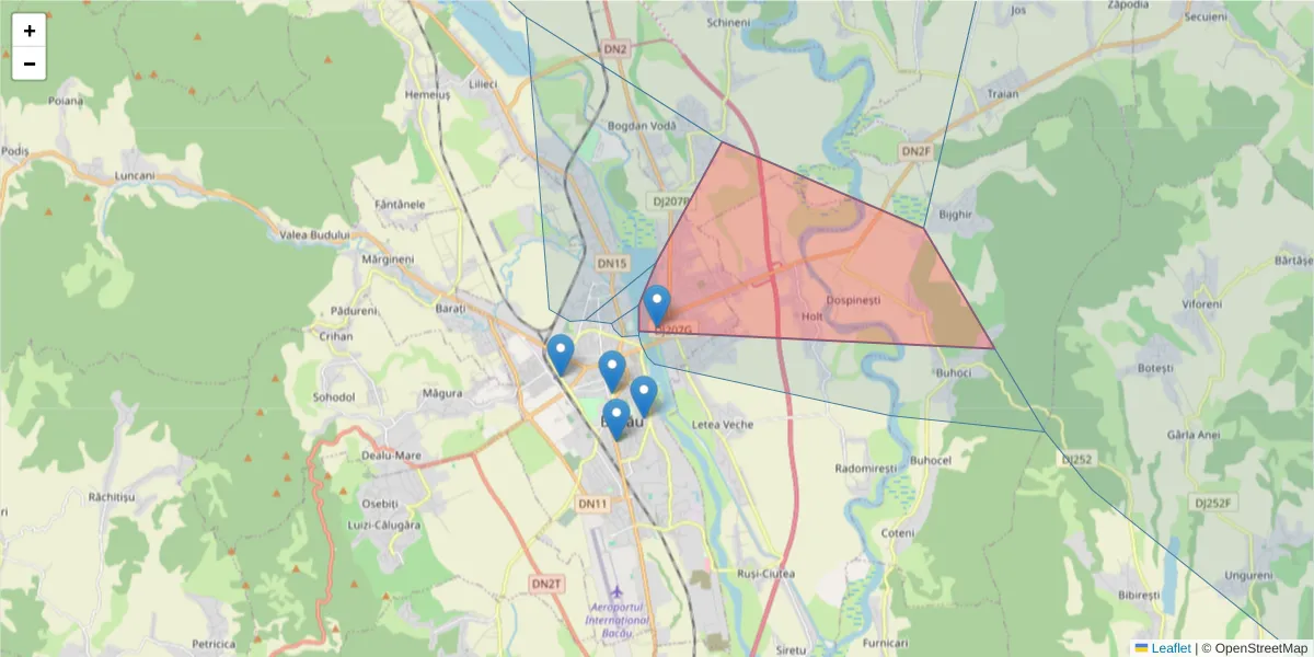 Hartă a codului poștal  și a codurilor poștale învecinate