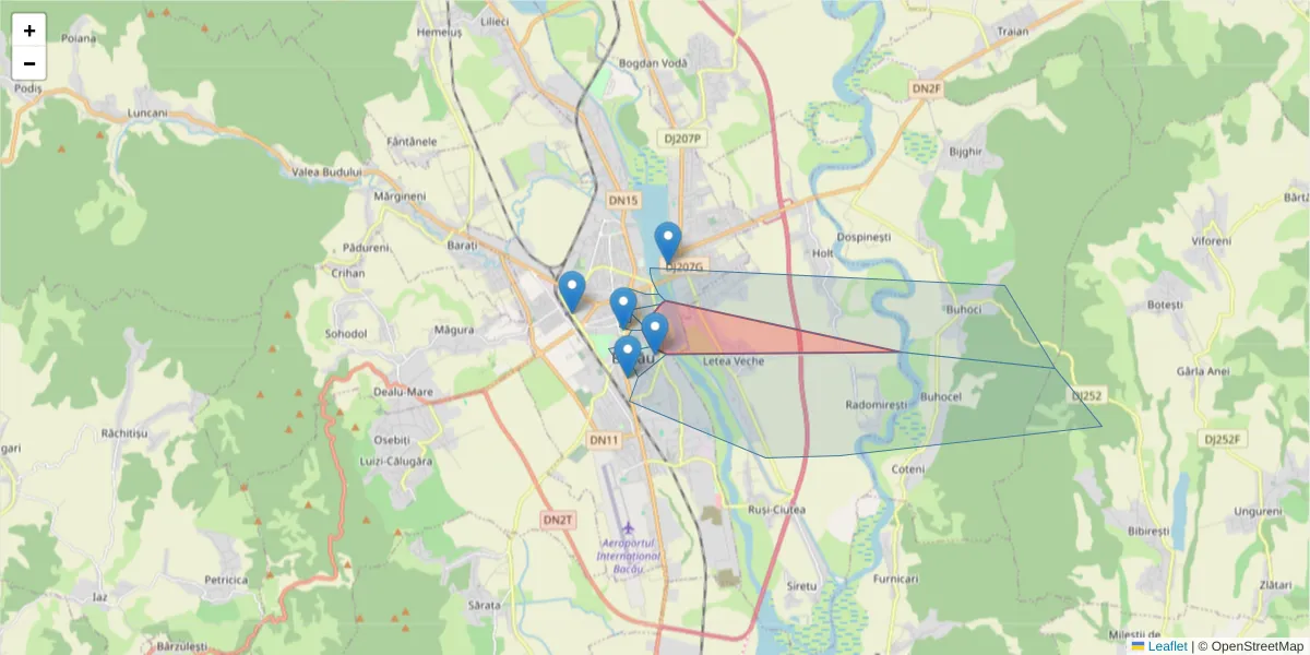 Hartă a codului poștal  și a codurilor poștale învecinate