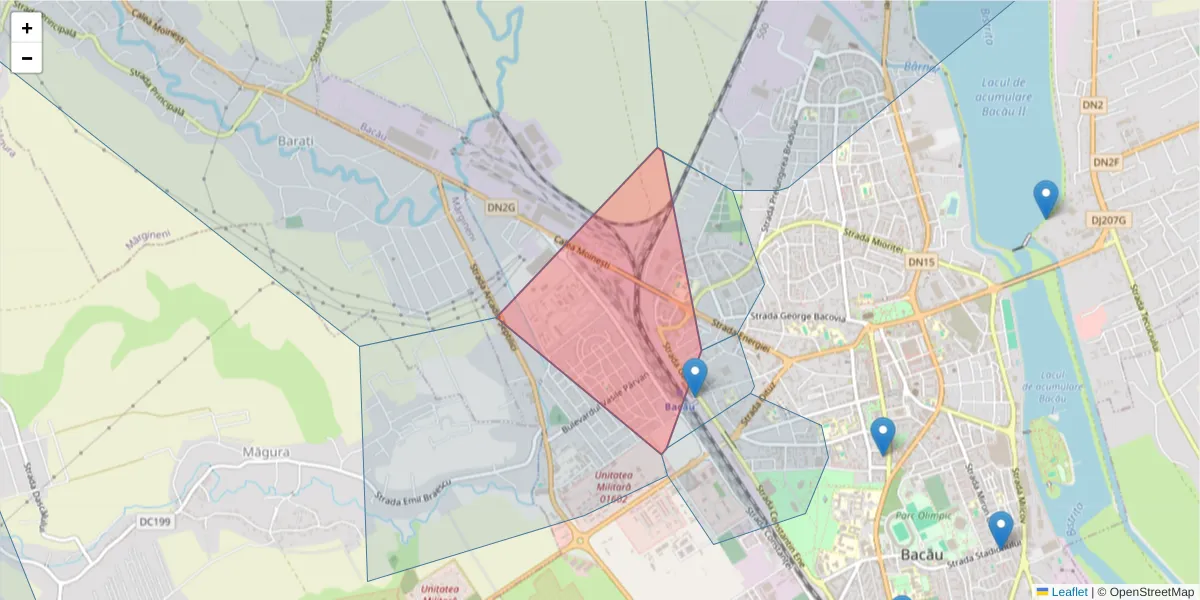Hartă a codului poștal  și a codurilor poștale învecinate