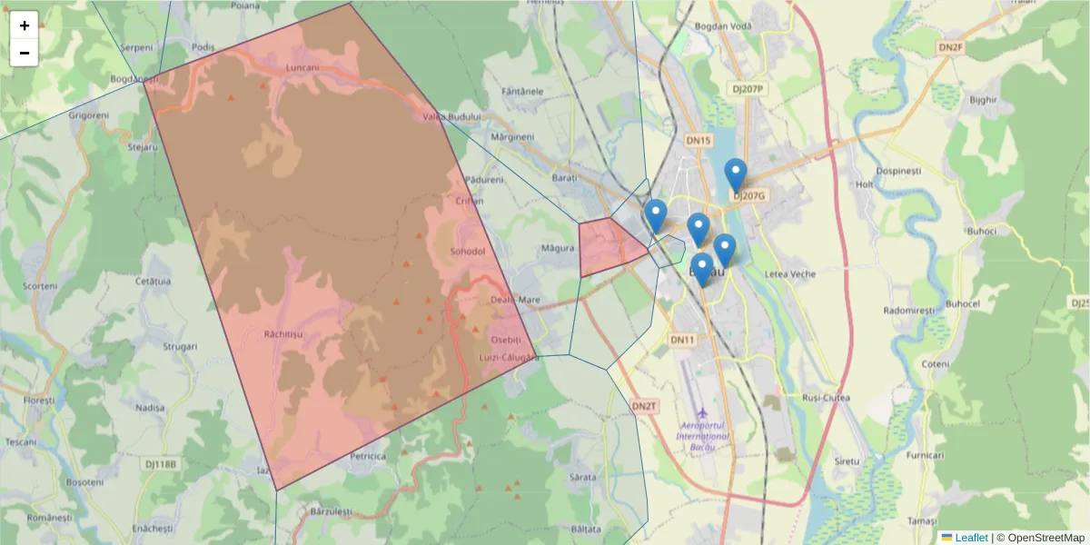 Hartă a codului poștal  și a codurilor poștale învecinate