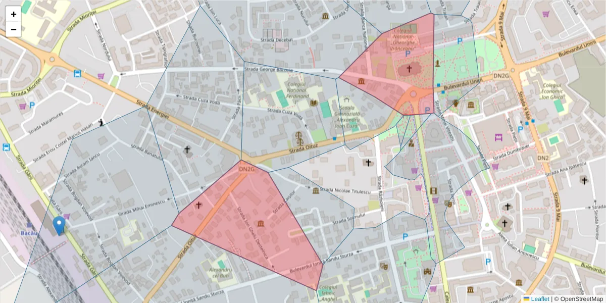 Hartă a codului poștal  și a codurilor poștale învecinate