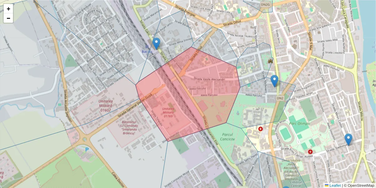 Hartă a codului poștal  și a codurilor poștale învecinate