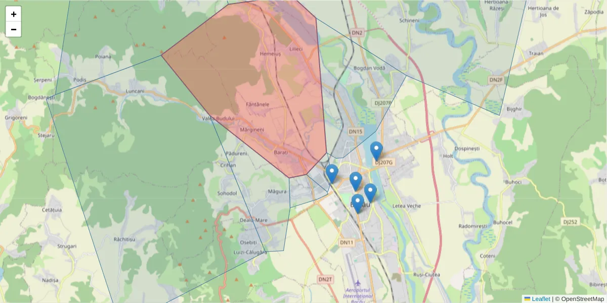 Hartă a codului poștal  și a codurilor poștale învecinate