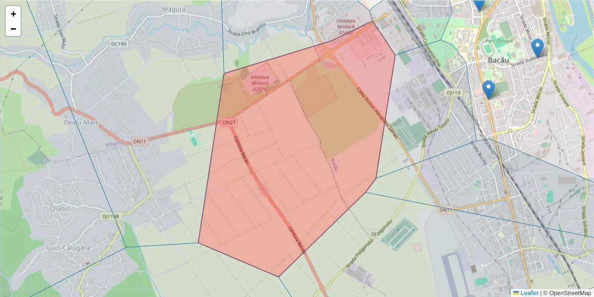Hartă a codului poștal  și a codurilor poștale învecinate