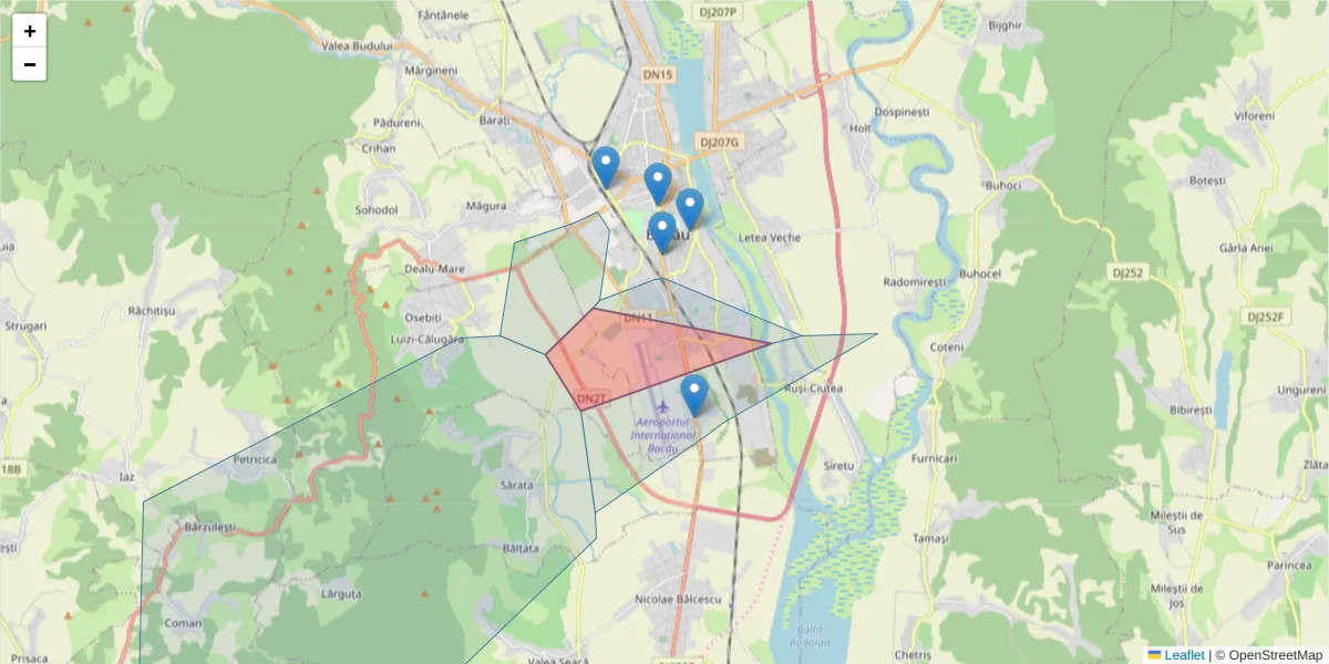 Hartă a codului poștal  și a codurilor poștale învecinate