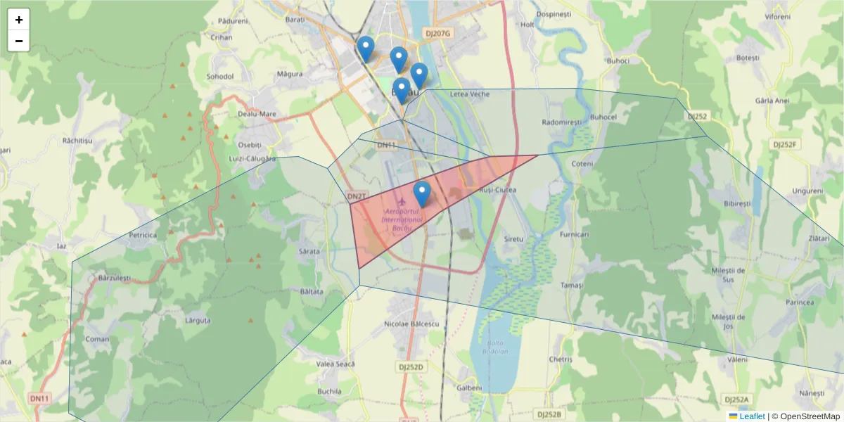 Hartă a codului poștal  și a codurilor poștale învecinate