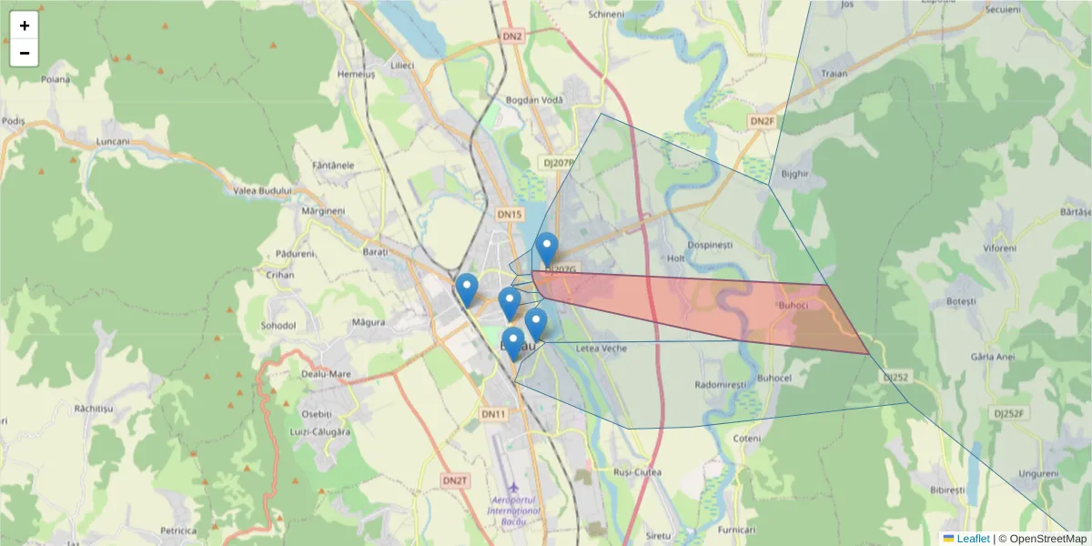 Hartă a codului poștal  și a codurilor poștale învecinate