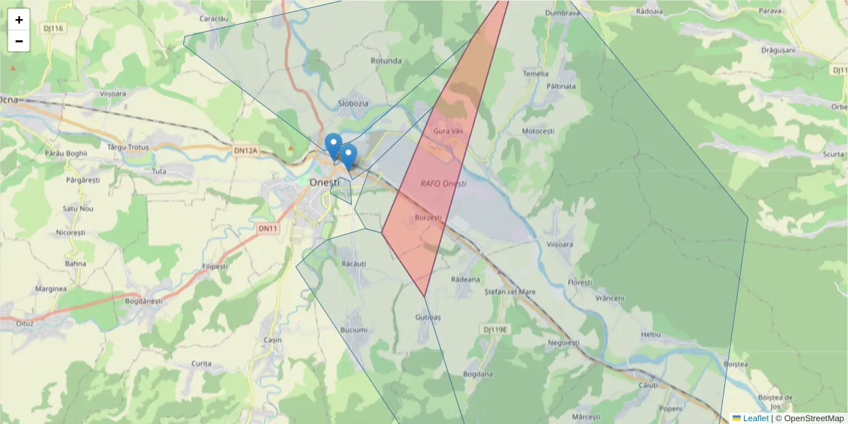 Hartă a codului poștal  și a codurilor poștale învecinate