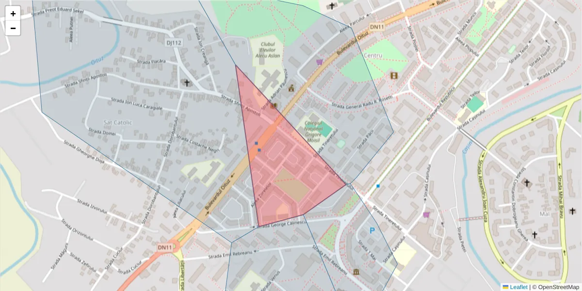 Hartă a codului poștal  și a codurilor poștale învecinate