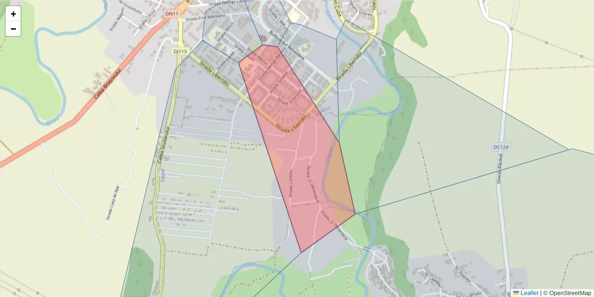 Hartă a codului poștal  și a codurilor poștale învecinate