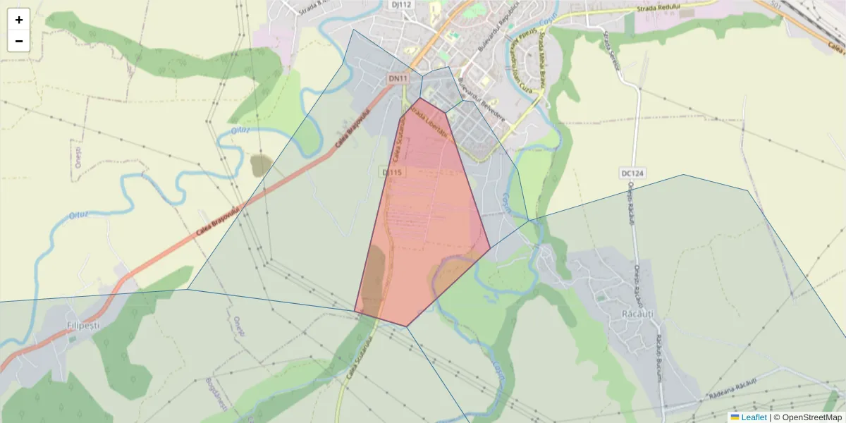 Hartă a codului poștal  și a codurilor poștale învecinate