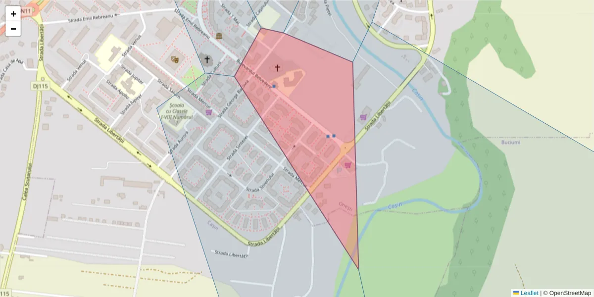 Hartă a codului poștal  și a codurilor poștale învecinate