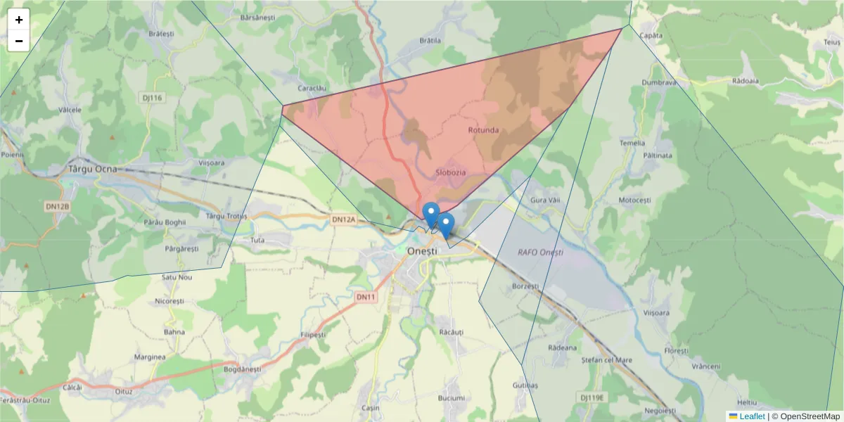 Hartă a codului poștal  și a codurilor poștale învecinate