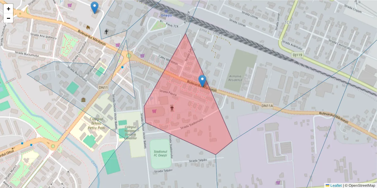 Hartă a codului poștal  și a codurilor poștale învecinate