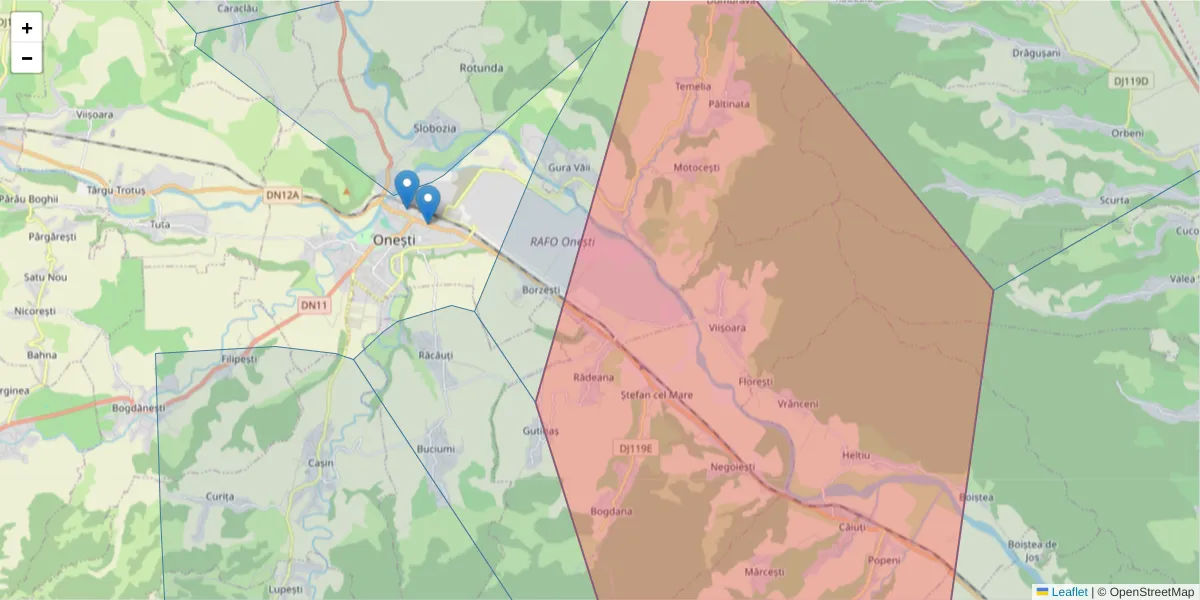 Hartă a codului poștal  și a codurilor poștale învecinate