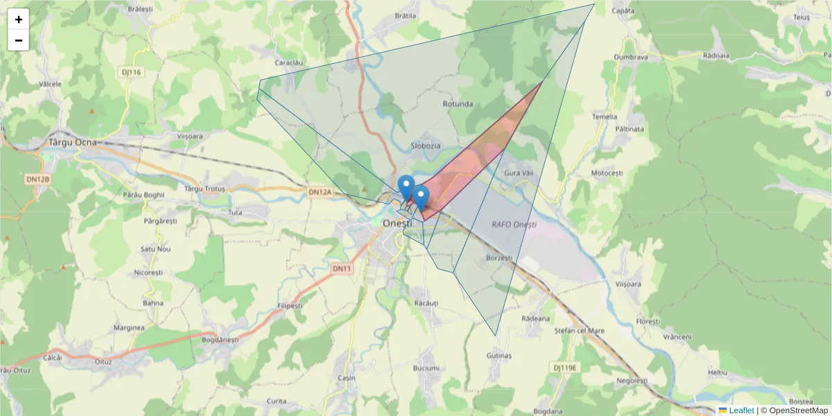 Hartă a codului poștal  și a codurilor poștale învecinate