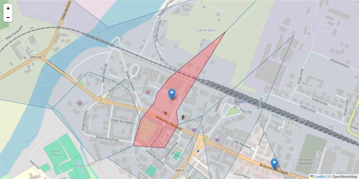 Hartă a codului poștal  și a codurilor poștale învecinate