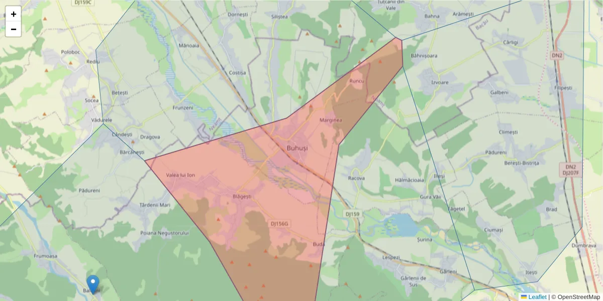 Hartă a codului poștal  și a codurilor poștale învecinate