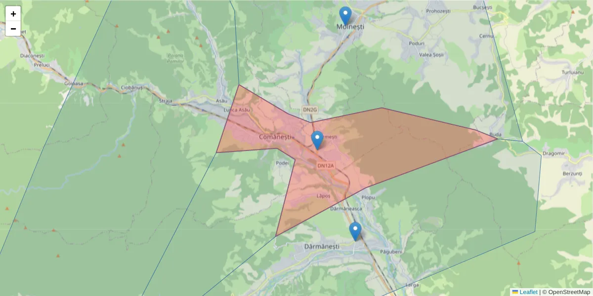 Hartă a codului poștal  și a codurilor poștale învecinate