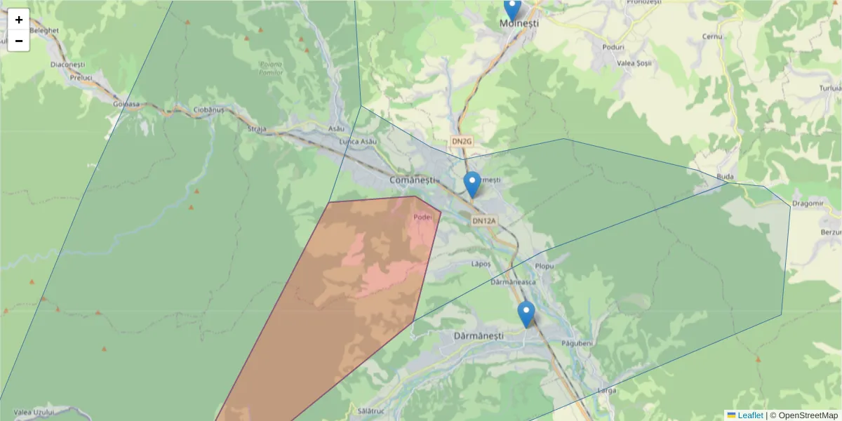 Hartă a codului poștal  și a codurilor poștale învecinate