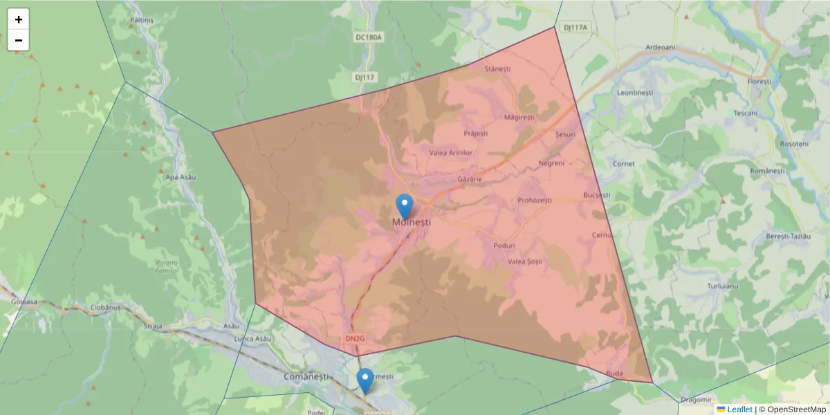 Hartă a codului poștal  și a codurilor poștale învecinate