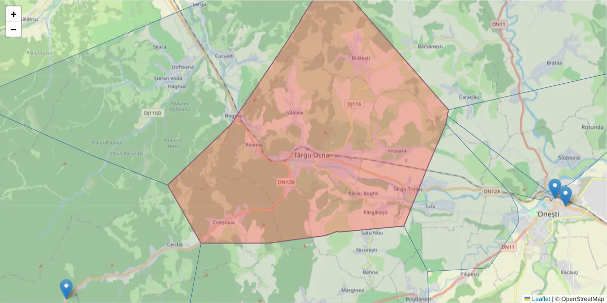 Hartă a codului poștal  și a codurilor poștale învecinate