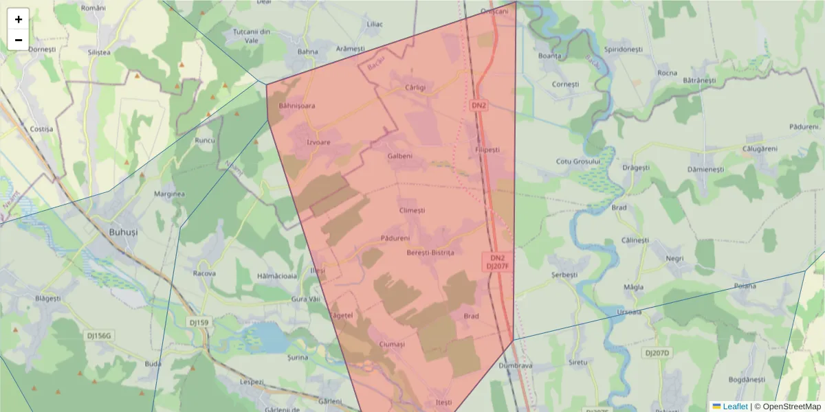 Hartă a codului poștal  și a codurilor poștale învecinate