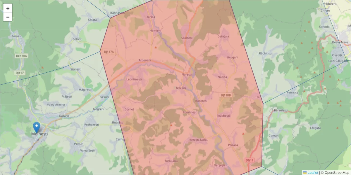 Hartă a codului poștal  și a codurilor poștale învecinate